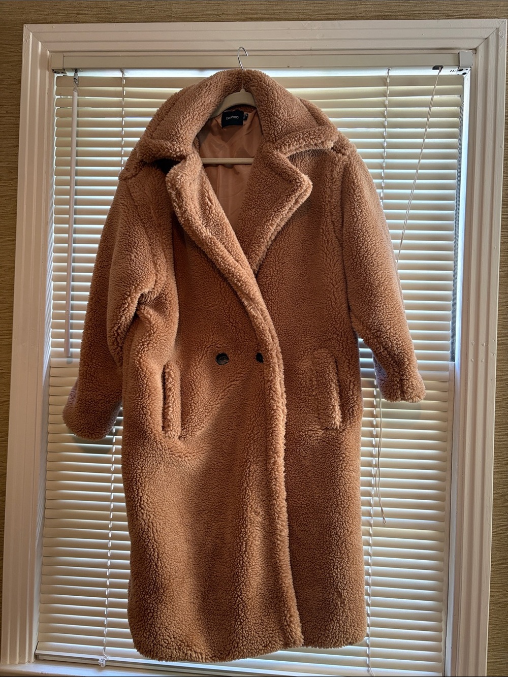 Boohoo Camel Teddy Longline Coat